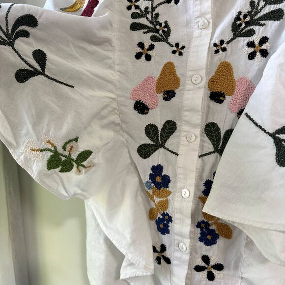 Anthropologie x Farm Rio Embroidered Toucans Birds Tropics Blouse - Size XS - Picture 7 of 10